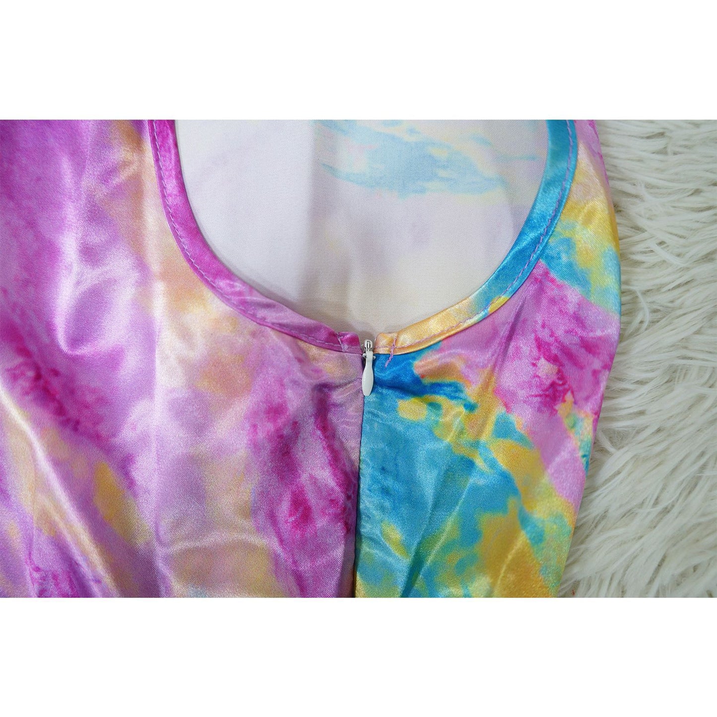 CM.YAYA Women Skew Collar Tie-dye Print Long Dress Summer Streetwear Beach Evening Sexy Night Party Split Maxi Dresses Vestidos