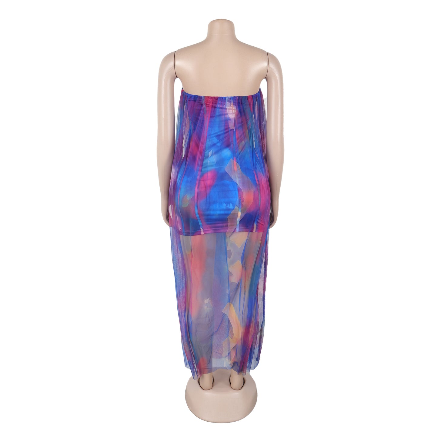 CM.YAYA Women Sleeveless Tie Dye Print Strapless Mesh Bodycon Midi Long Maxi Dress 2025 Birthday Club Party Vestido Sexy Dresses