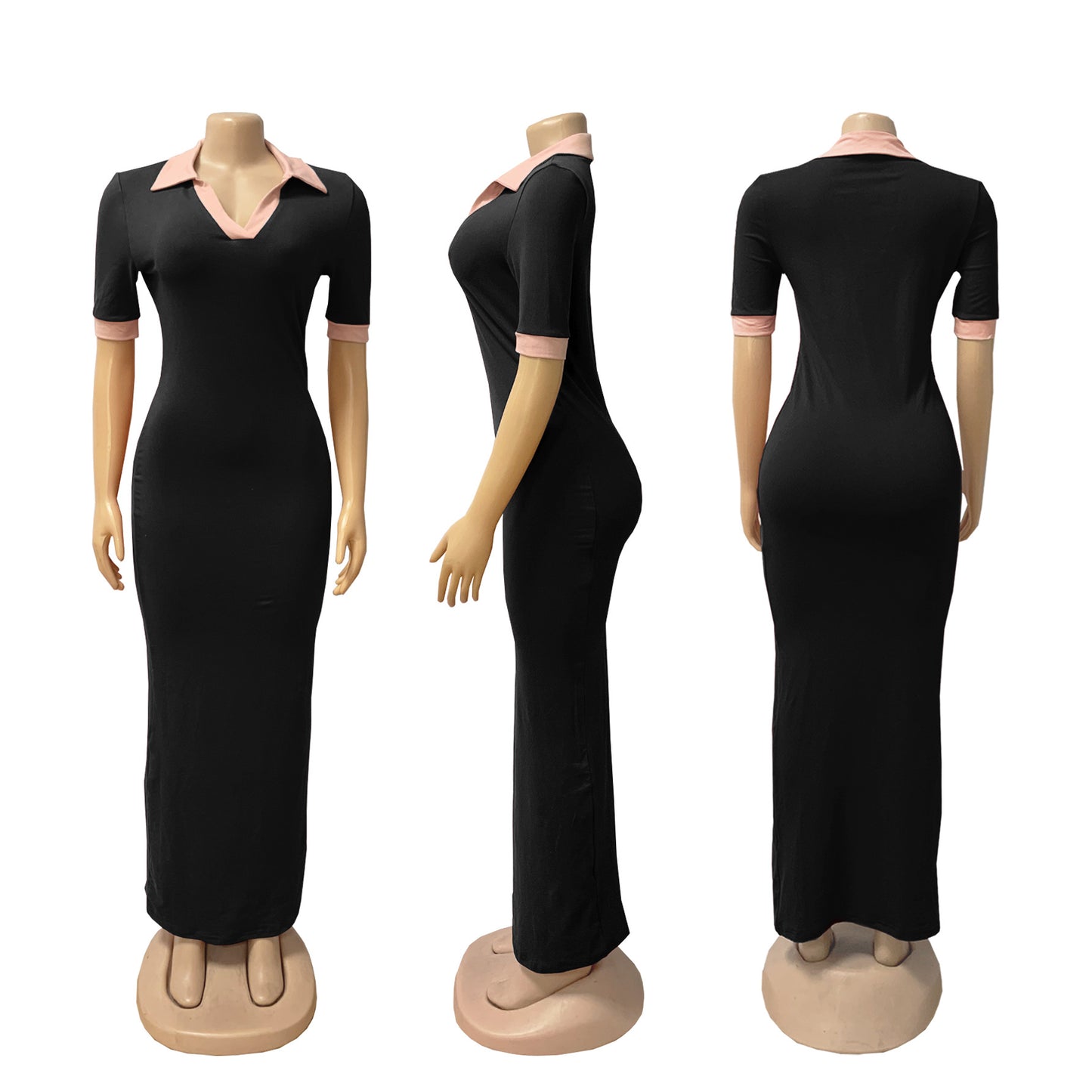 CM.YAYA Knitted V-Neck Women Short Sleeve Bodycon Long Dress 2025 Summer Sexy Night Club Birthday Party Active Maxi Dresses