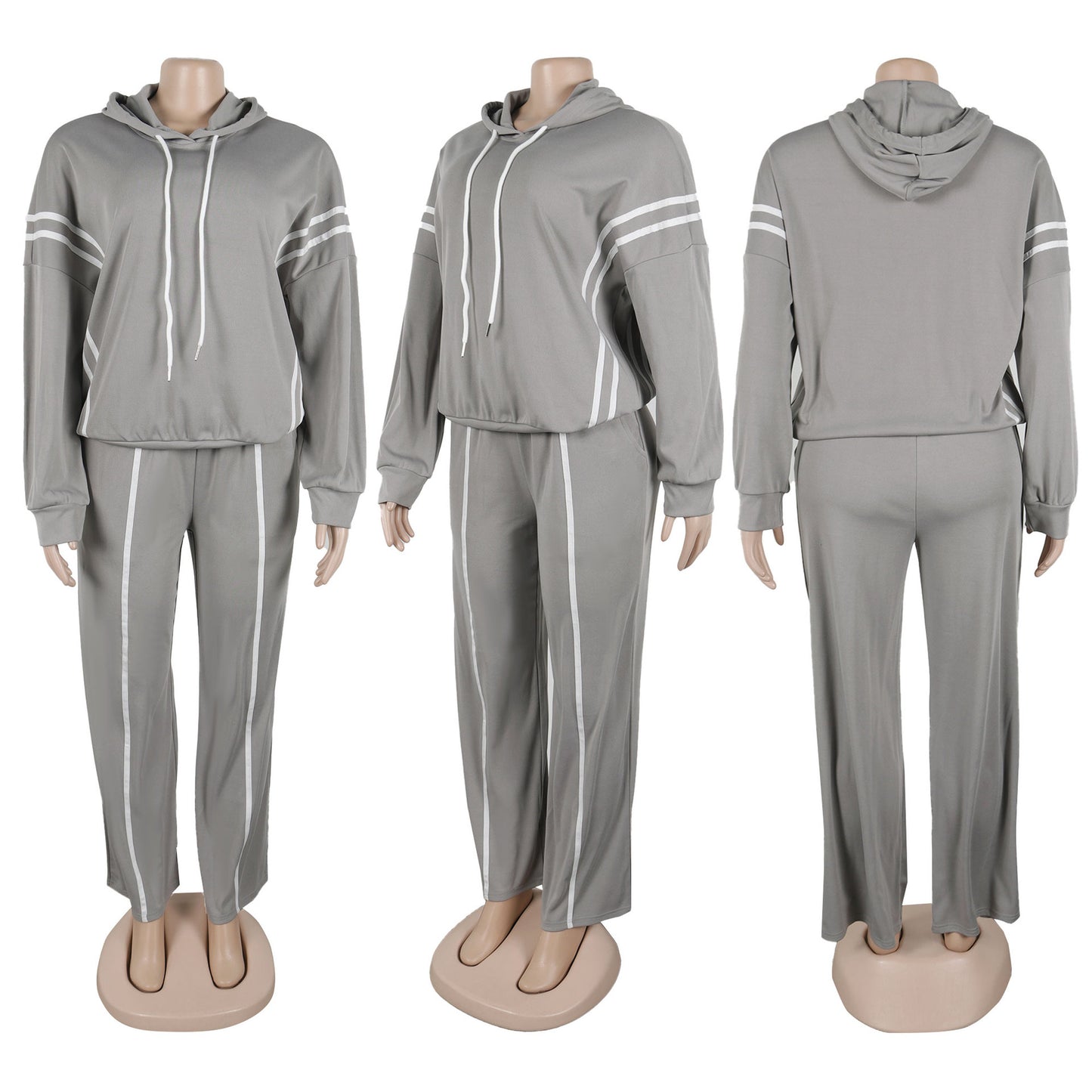CM.YAYA Fashion Striped Splicing Women's Set Long Sleeve Hooded Sweatshirt and Sweat Pants Tracksuit 2024 Two 2 Piece Set Outfit