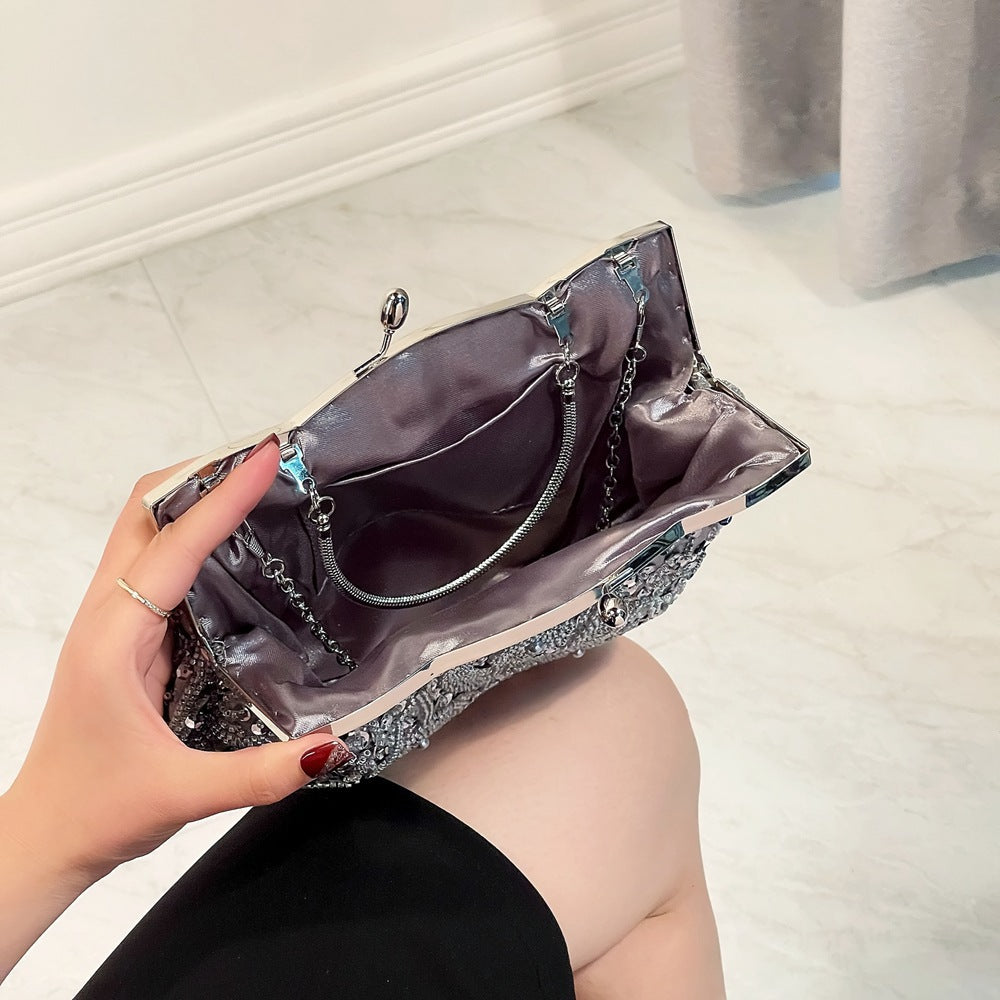 Fashion Glitter Clip Evening Purse Bead Embroidery Clutch Crossbody Bag Women Banquet Bridesmaid Wedding Party Tote Shoulder
