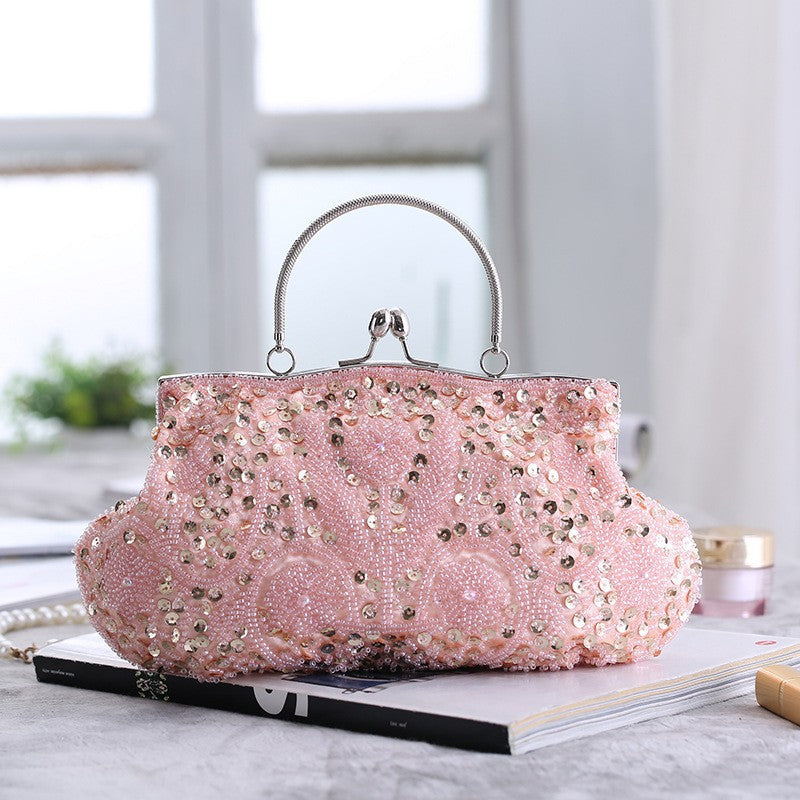 Fashion Glitter Clip Evening Purse Bead Embroidery Clutch Crossbody Bag Women Banquet Bridesmaid Wedding Party Tote Shoulder