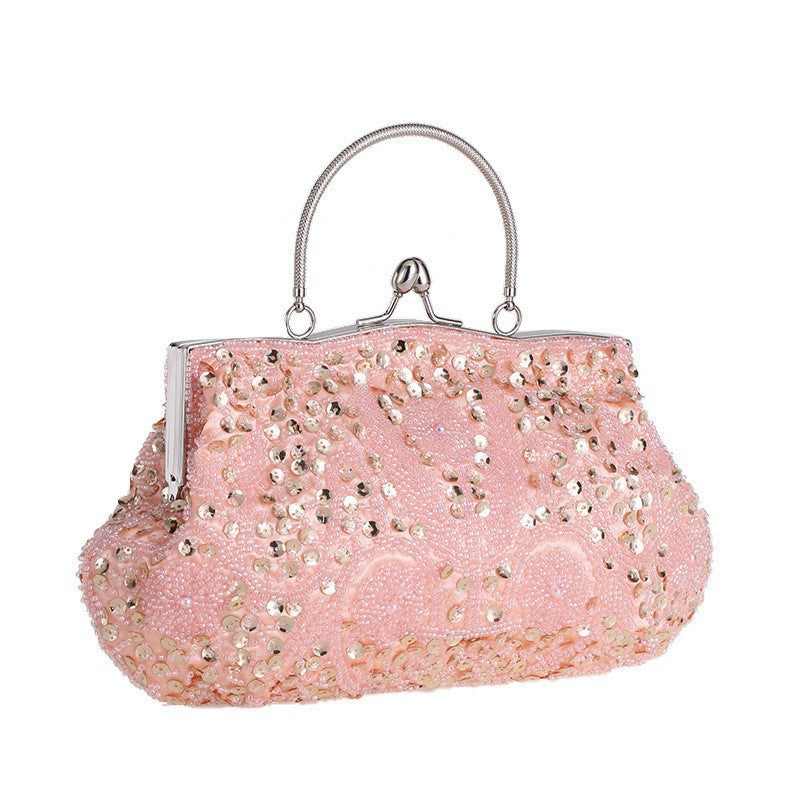 Fashion Glitter Clip Evening Purse Bead Embroidery Clutch Crossbody Bag Women Banquet Bridesmaid Wedding Party Tote Shoulder