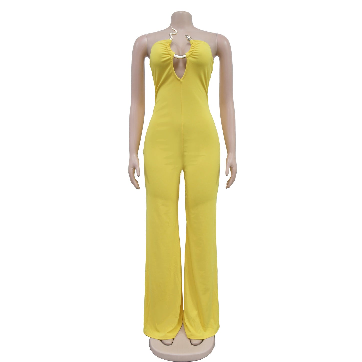 CM.YAYA Women Wide Leg Deep V-Neck Sleeveless Jumpsuits 2024 Summer Hollow Out Night Street Club Playsuit One Piece Suit Romper