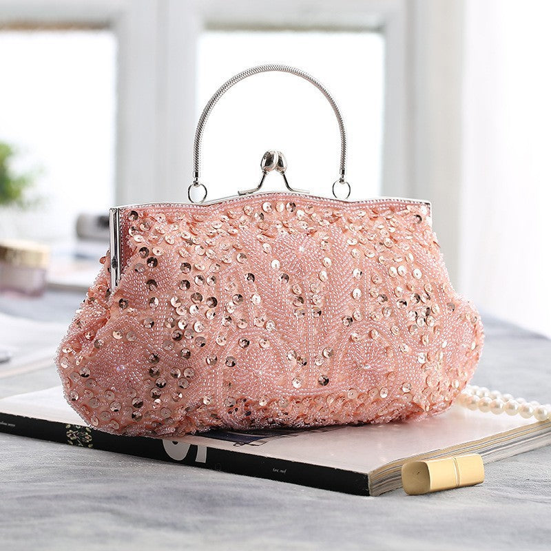 Fashion Glitter Clip Evening Purse Bead Embroidery Clutch Crossbody Bag Women Banquet Bridesmaid Wedding Party Tote Shoulder