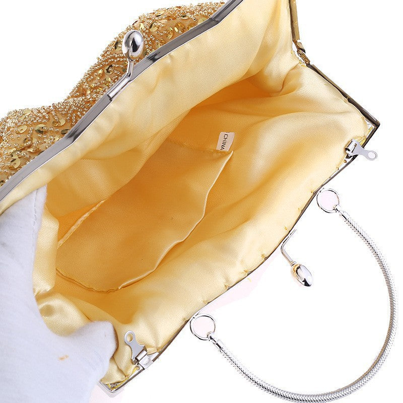 Fashion Glitter Clip Evening Purse Bead Embroidery Clutch Crossbody Bag Women Banquet Bridesmaid Wedding Party Tote Shoulder
