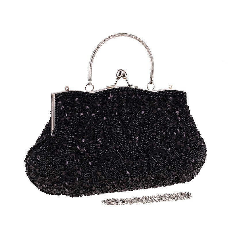 Fashion Glitter Clip Evening Purse Bead Embroidery Clutch Crossbody Bag Women Banquet Bridesmaid Wedding Party Tote Shoulder