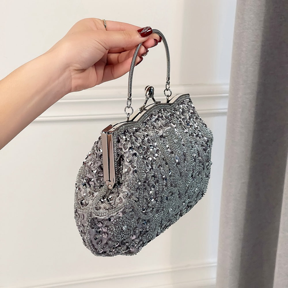 Fashion Glitter Clip Evening Purse Bead Embroidery Clutch Crossbody Bag Women Banquet Bridesmaid Wedding Party Tote Shoulder