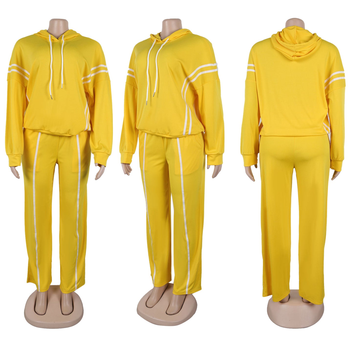 CM.YAYA Fashion Striped Splicing Women's Set Long Sleeve Hooded Sweatshirt and Sweat Pants Tracksuit 2024 Two 2 Piece Set Outfit