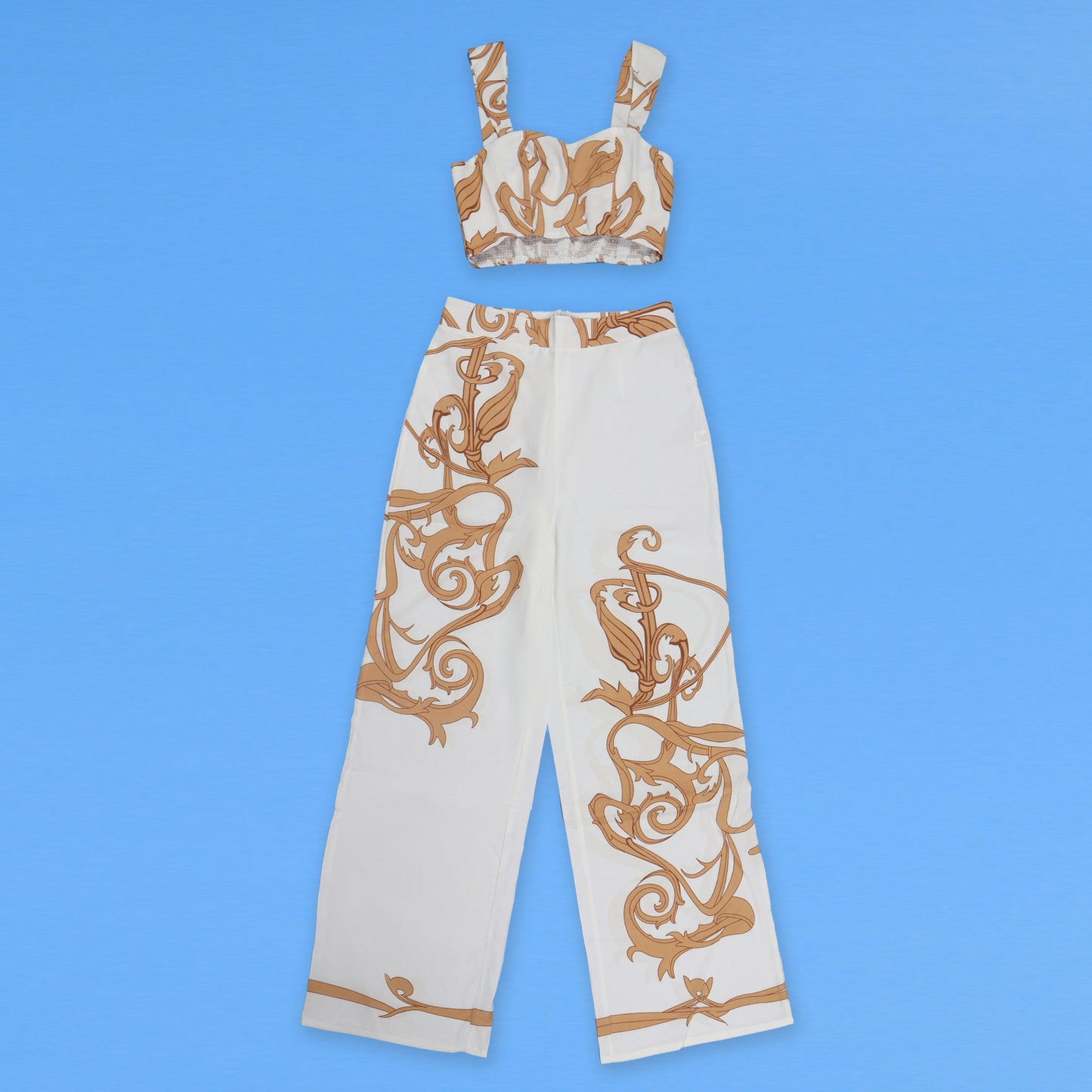 CM.YAYA 2024 Summer Women's Set Sleeveless Strapless Tops +Wide Leg Pants Print Party Street Two 2 Piece Sets Outfits Tracksuit