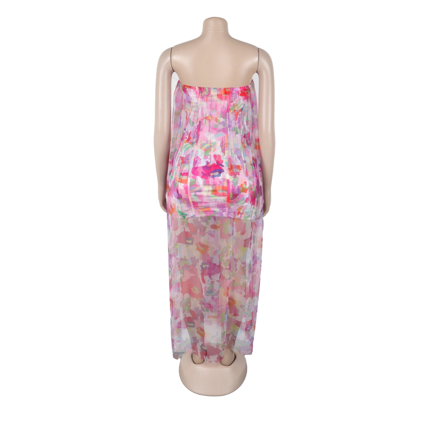 CM.YAYA Women Sleeveless Tie Dye Print Strapless Mesh Bodycon Midi Long Maxi Dress 2025 Birthday Club Party Vestido Sexy Dresses