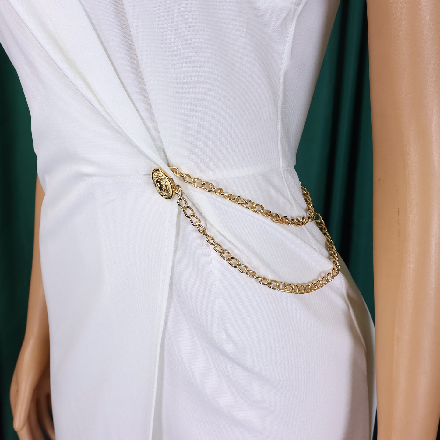 CM.YAYA Women Wide Leg V-Neck Sleeveless Jumpsuits Waist Chain 2024 Summer OL Beach Night Club Playsuit One Piece Suit Romper
