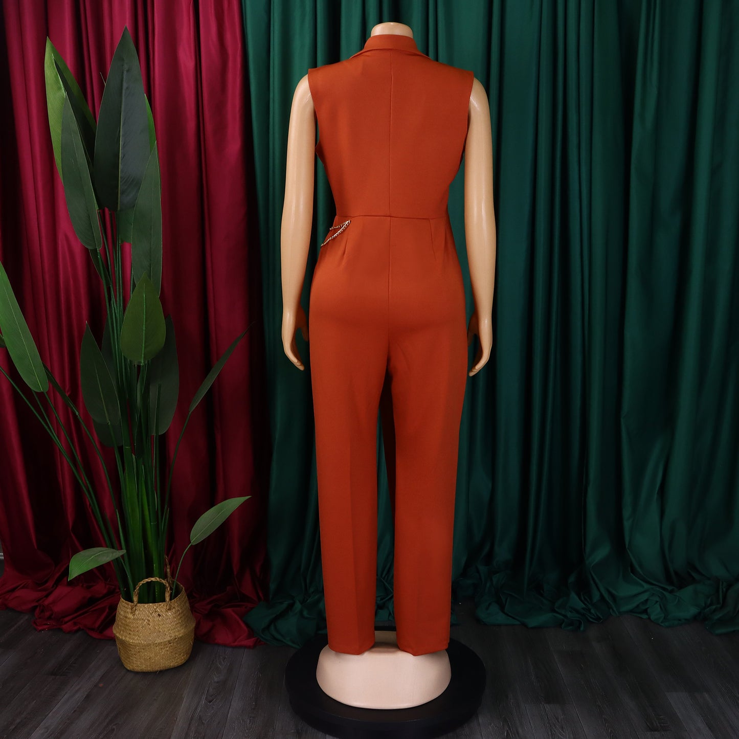 CM.YAYA Women Wide Leg V-Neck Sleeveless Jumpsuits Waist Chain 2024 Summer OL Beach Night Club Playsuit One Piece Suit Romper