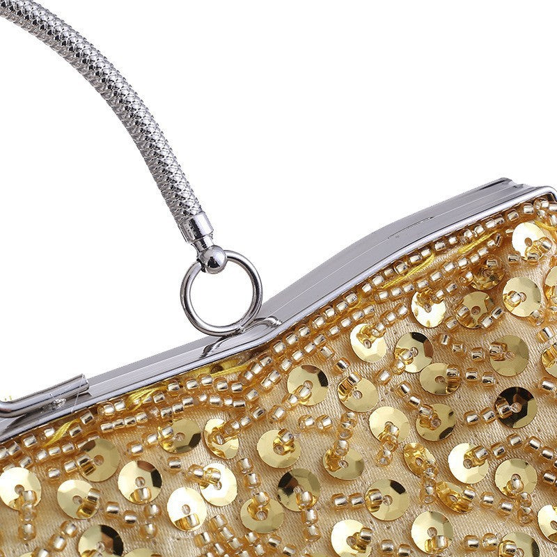 Fashion Glitter Clip Evening Purse Bead Embroidery Clutch Crossbody Bag Women Banquet Bridesmaid Wedding Party Tote Shoulder