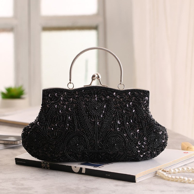 Fashion Glitter Clip Evening Purse Bead Embroidery Clutch Crossbody Bag Women Banquet Bridesmaid Wedding Party Tote Shoulder