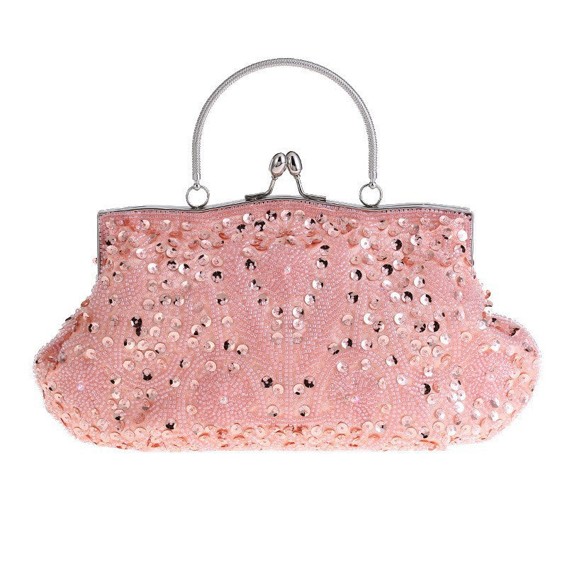 Fashion Glitter Clip Evening Purse Bead Embroidery Clutch Crossbody Bag Women Banquet Bridesmaid Wedding Party Tote Shoulder