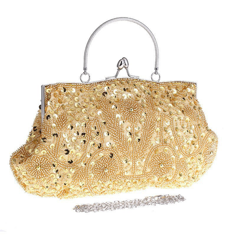 Fashion Glitter Clip Evening Purse Bead Embroidery Clutch Crossbody Bag Women Banquet Bridesmaid Wedding Party Tote Shoulder