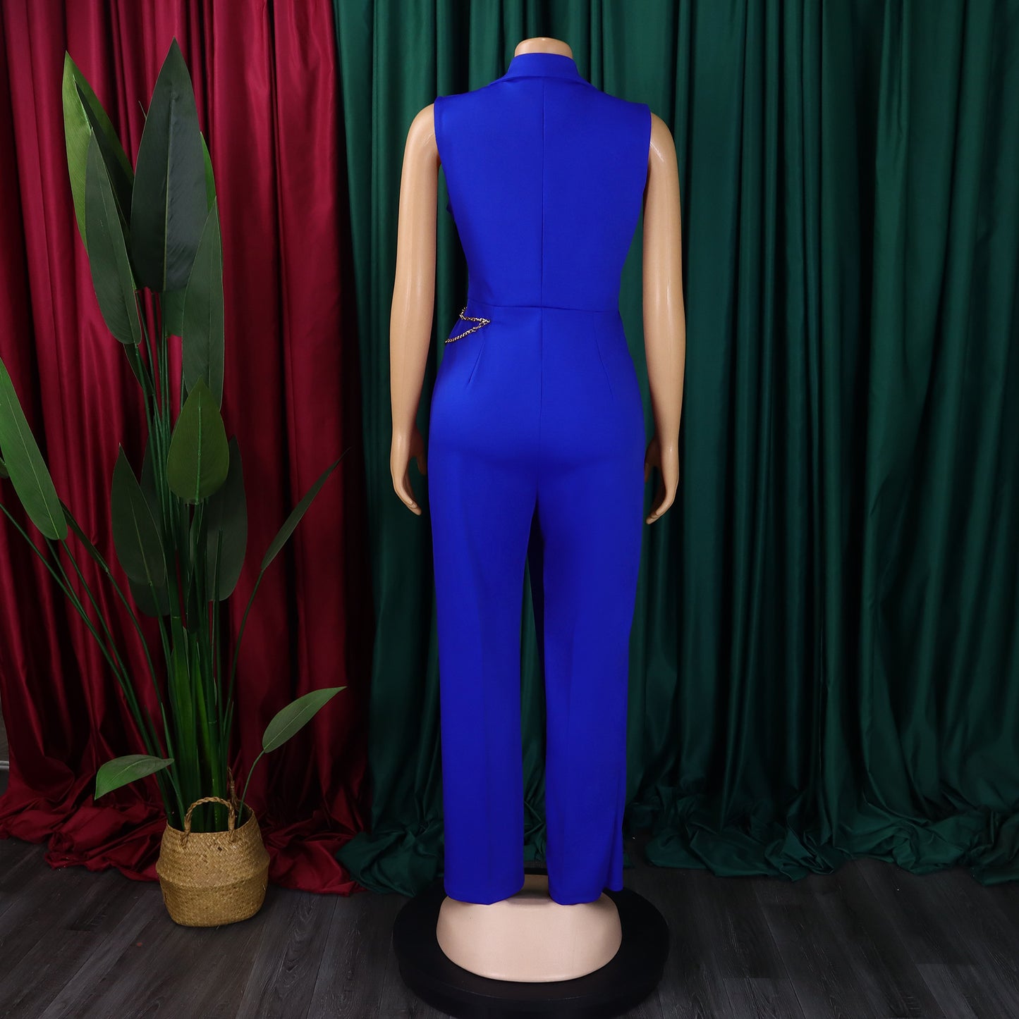 CM.YAYA Women Wide Leg V-Neck Sleeveless Jumpsuits Waist Chain 2024 Summer OL Beach Night Club Playsuit One Piece Suit Romper