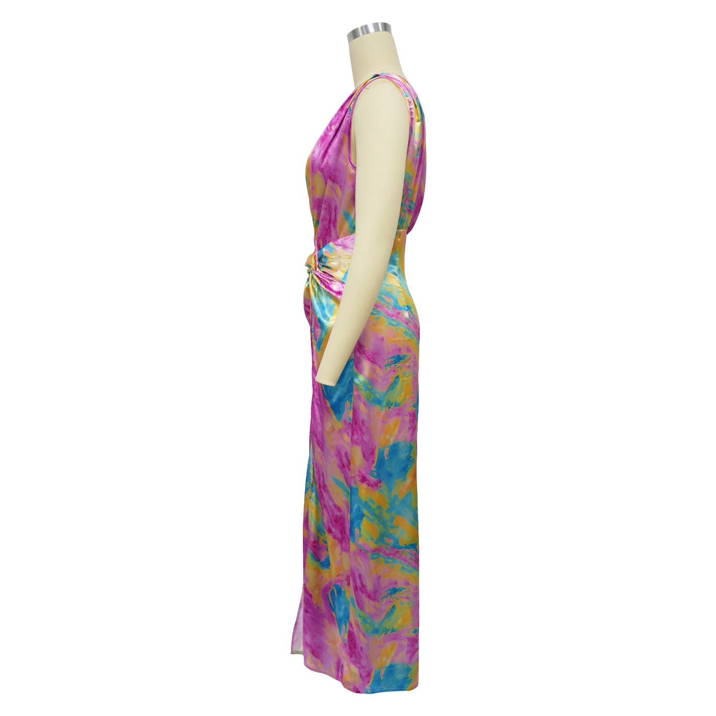 CM.YAYA Women Skew Collar Tie-dye Print Long Dress Summer Streetwear Beach Evening Sexy Night Party Split Maxi Dresses Vestidos