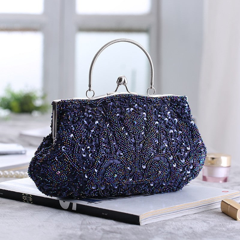 Fashion Glitter Clip Evening Purse Bead Embroidery Clutch Crossbody Bag Women Banquet Bridesmaid Wedding Party Tote Shoulder