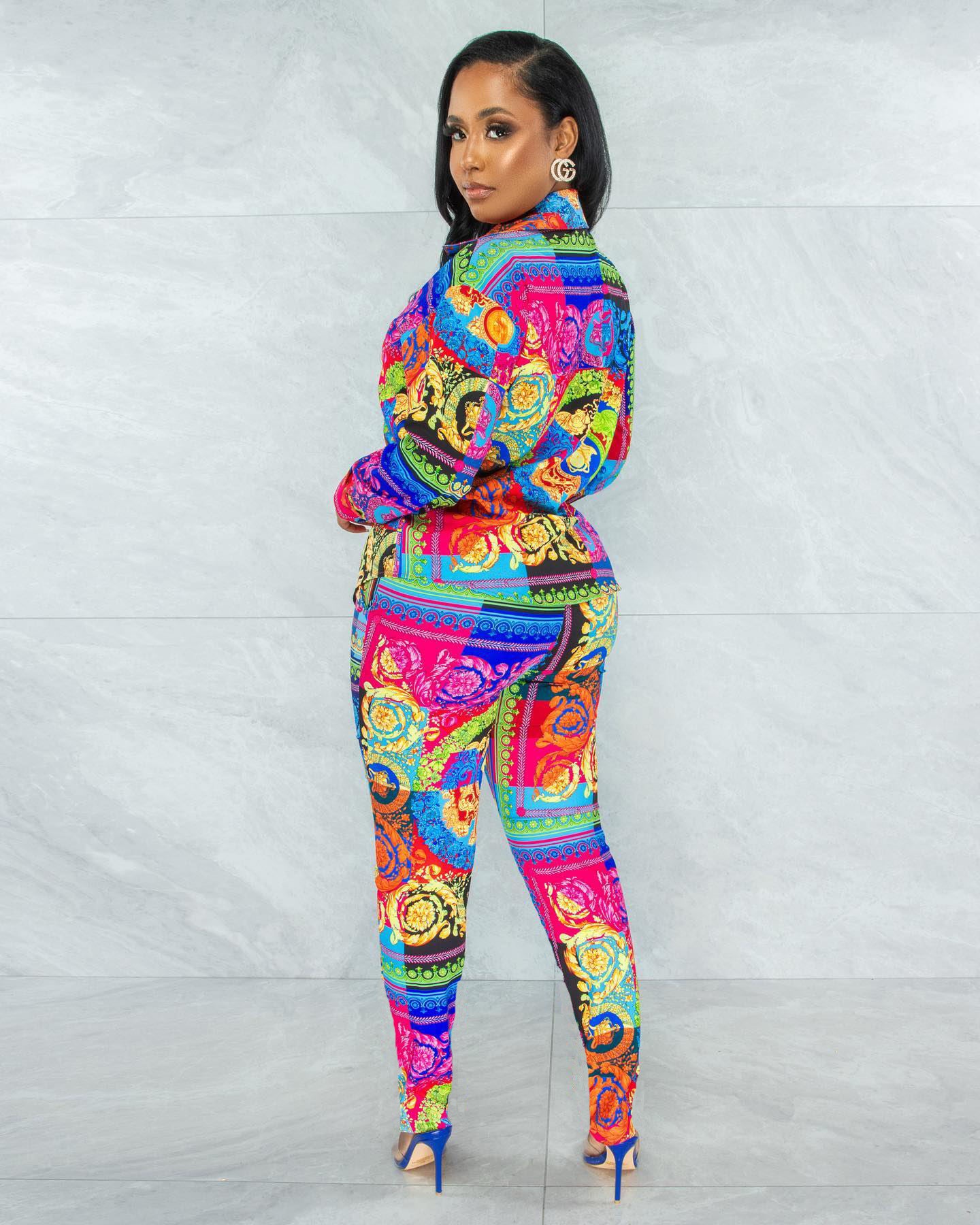 CM.YAYA Autumn Letter Leaf Print Women's Set Blouses Shirt Legging Pants Suit Active Wear Tracksuit Two Piece Set Fitness Outfit