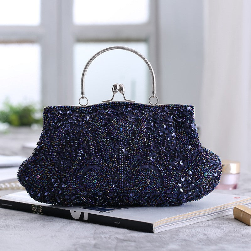 Fashion Glitter Clip Evening Purse Bead Embroidery Clutch Crossbody Bag Women Banquet Bridesmaid Wedding Party Tote Shoulder