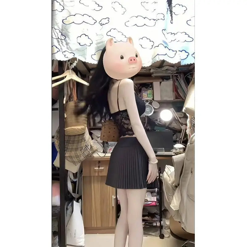 2025 New Spring and Autumn New Chinese Style Chest Show Big and Thin Top V-neck Sweater+Lace Inner+Short Skirt 3-Piece Set