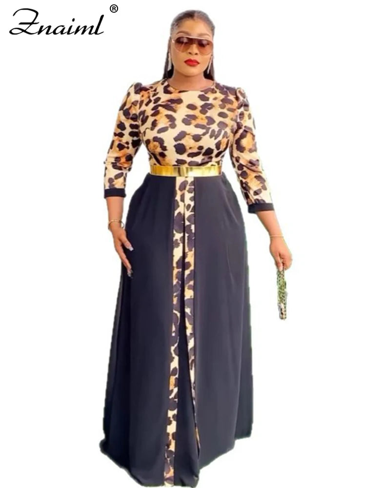 Znaiml Fashion Dashiki Ladies Traditional African Clothing Women Elegant Leopard Print Long Sleeve Front Split Dresses Birthday