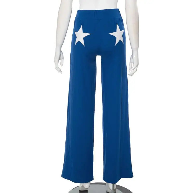 New 2025 Summer Womens High Elasticity Sports Joggers Women Embroidered Star Pattern Streetwear Straight Tube Casual Y2k Pants