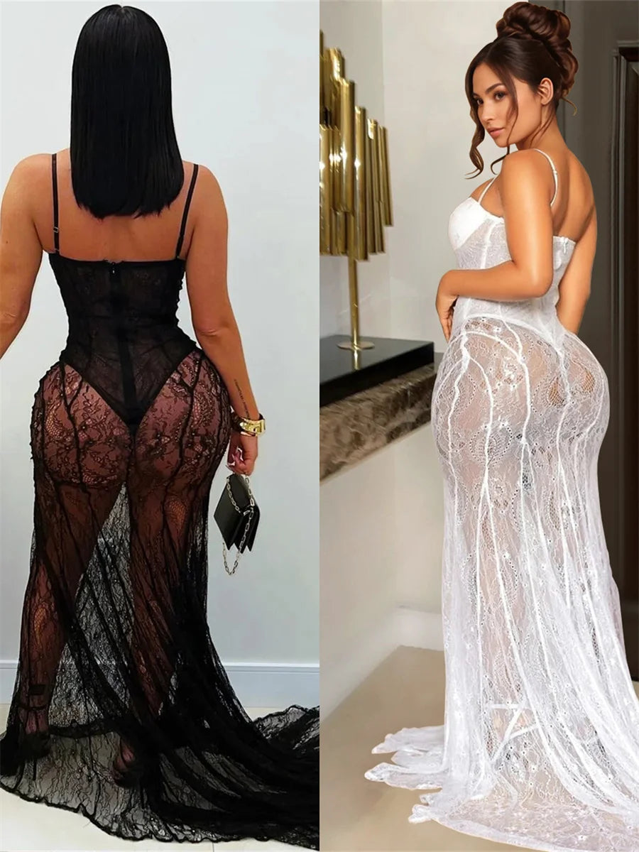 Weird Puss Sexy Mesh Jacquard Dress Women See Through Patchwork Sleeveless Backless Stretch Skinny Midnight Party Club Vestidos