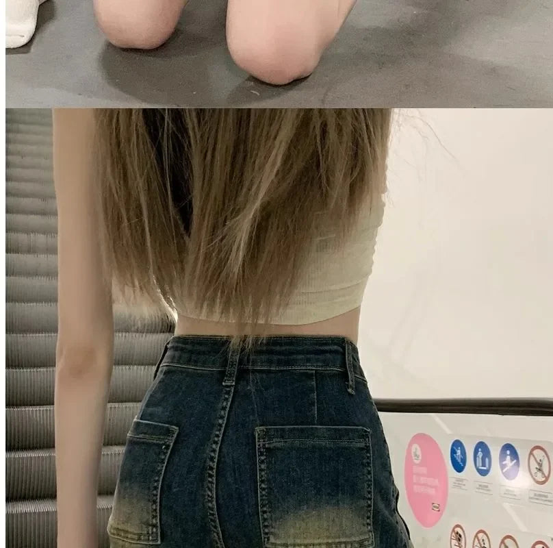 Retro Washed Denim Shorts Women Summer Hot Sale Of The Season New Straight Leg High Waist Slimming Versatile Hot Pants Casual Co