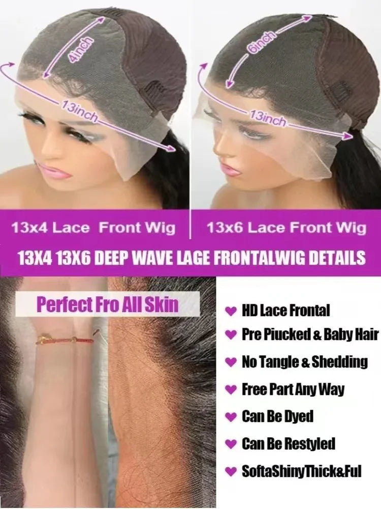 Loose Deep Wave Brazilian Remy Hair Frontal Wig For Women