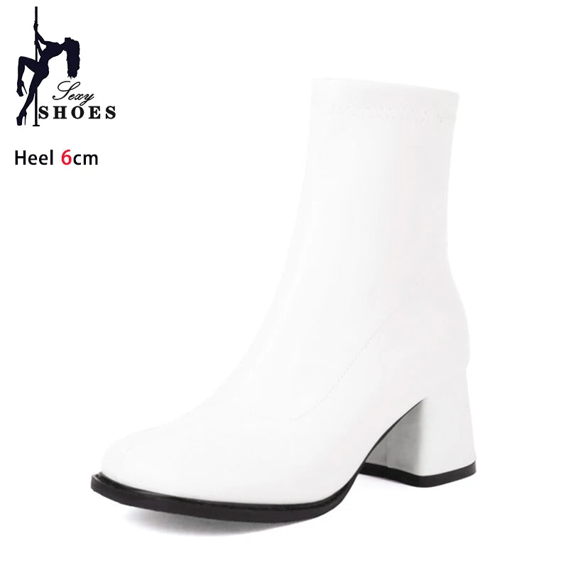 Elegant Warm Block Heel Zip-Up Ankle Boots for Women