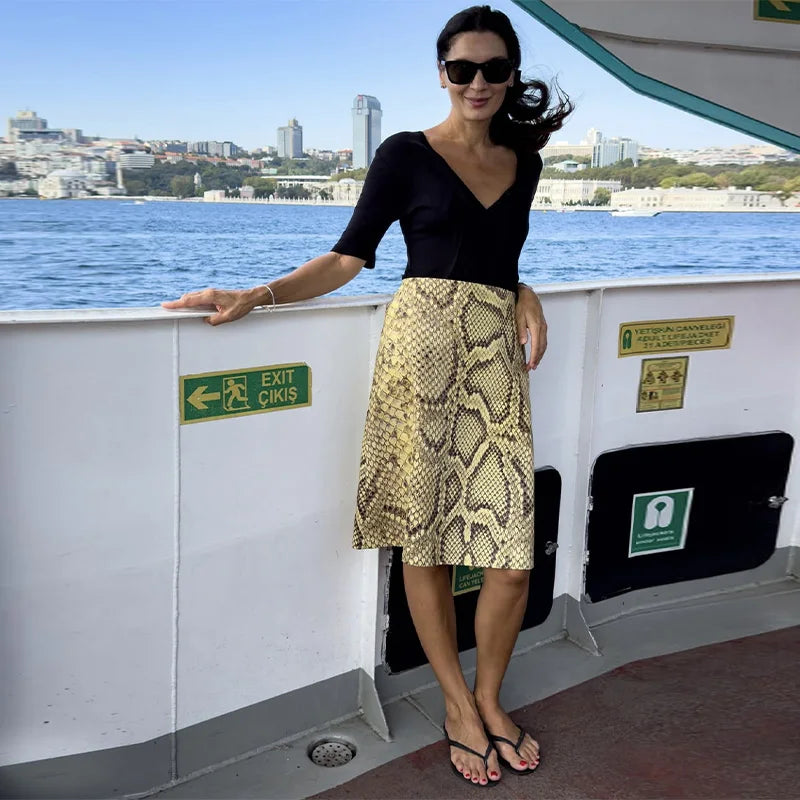 Fashion Ladies Half Skirt Snake Print High Waist Elastic Waist Loose Skirt Light Luxury Dress Versatile Summer Casual Skirts