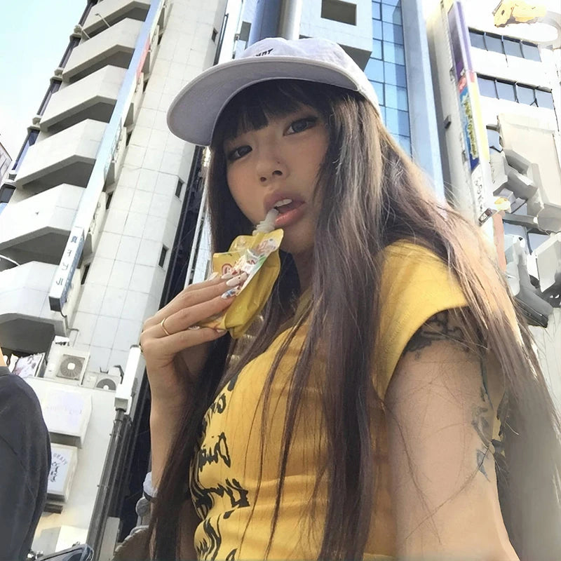 Karrram Japanese Y2k Letter Print T-shirt Vintage Harajuku Crop Top Trashy 2000s Style Short Sleeve Tee Shirt American Retro 90s