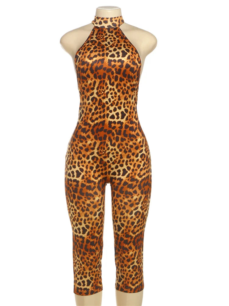 Weird Puss Colorful Print Romper Women Halter Bandage Summer Sexy Hipster Backless Activity Workout Fit Tight Stretch Playsuits