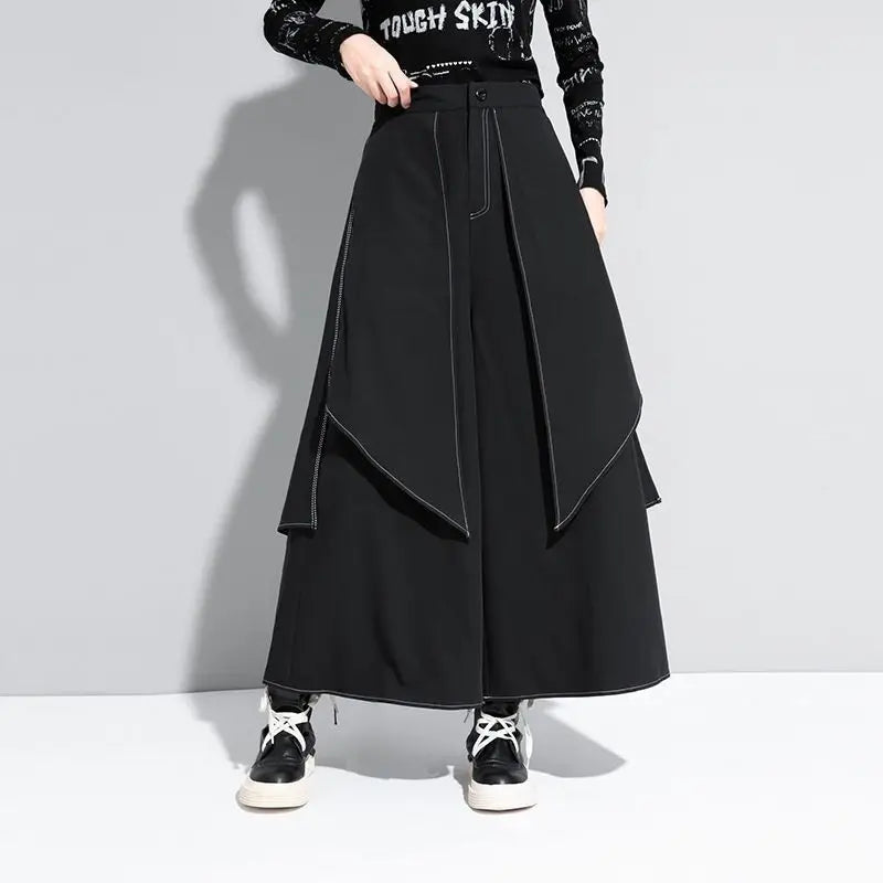 French fashion temperament black wide-leg pants women's spring and autumn new loose plus size casual pants casual skirt pants.