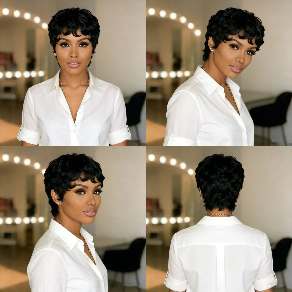 Tangle Free Soft Cap Brazilian Curly Pixie Cut Wig for Women