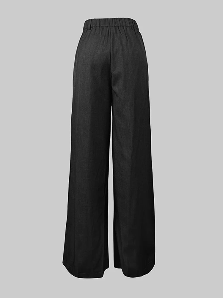 Trendy Women's Solid Color Commuter Pants 2025 Autumn New High Waist Asymmetric Wide Leg Trousers Casual Streetwear Pants