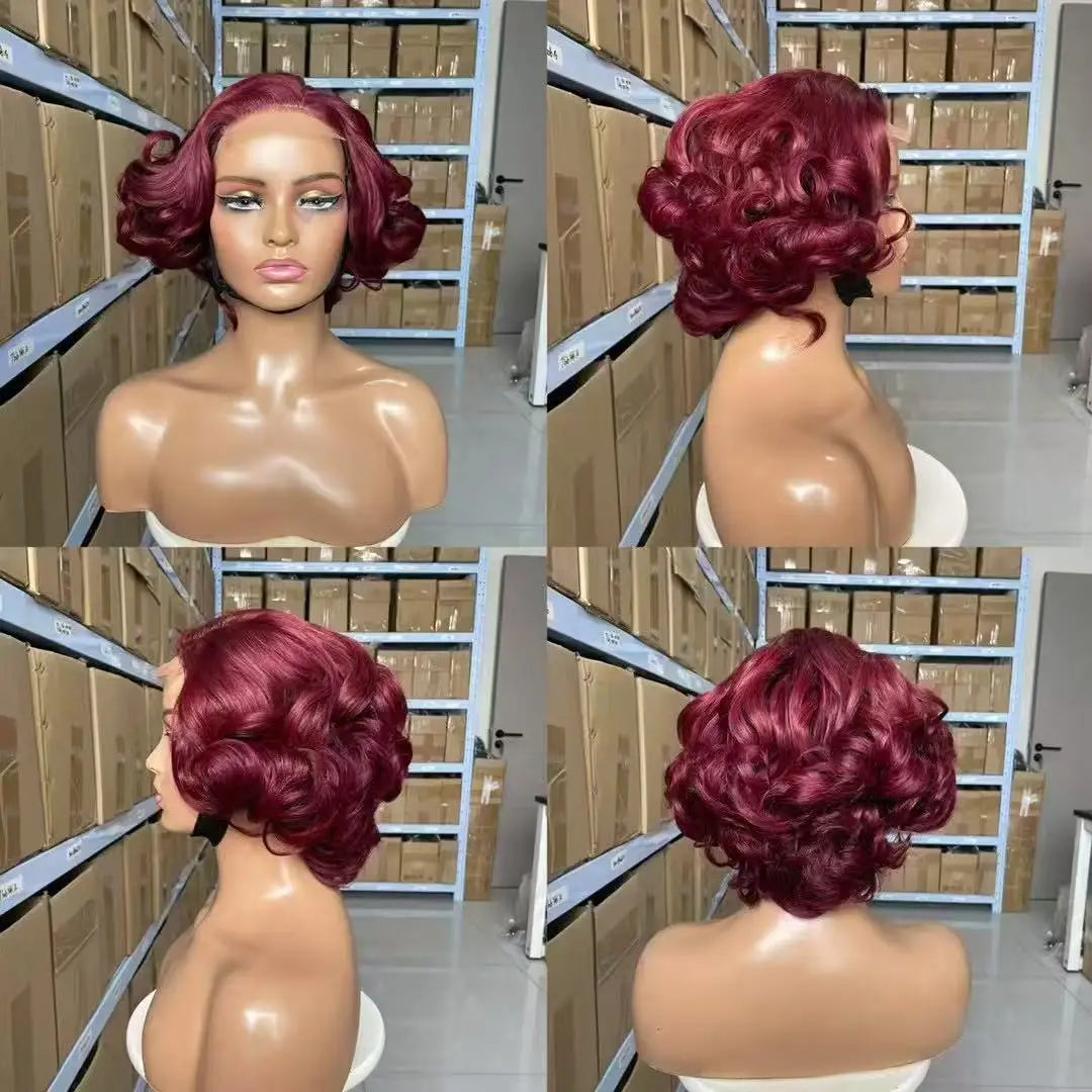 100% Raw Indian Virgin Hair Bouncy Wave 4x4 HD Lace Closure Wigs Wear and Go Ombre Chocolate brown #4 Bouncy Curly Glueless Wigs