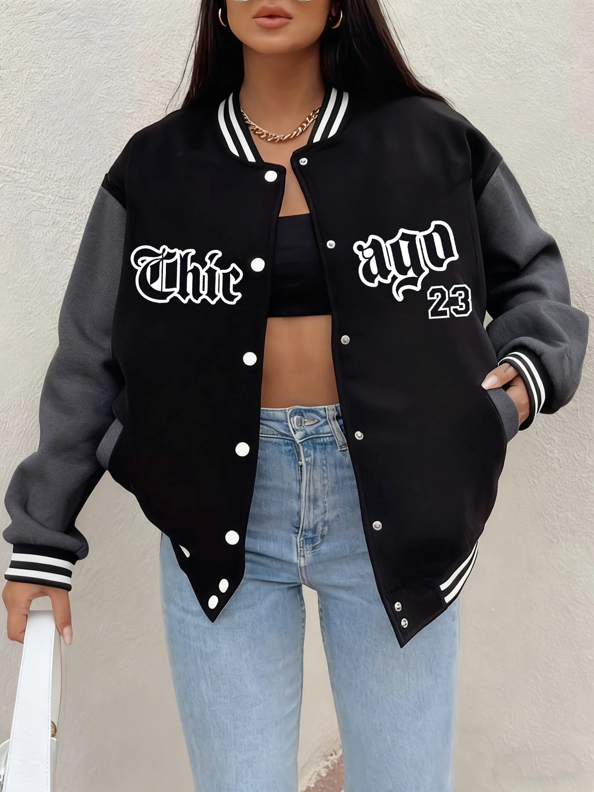 Text Print Baseball Jacket