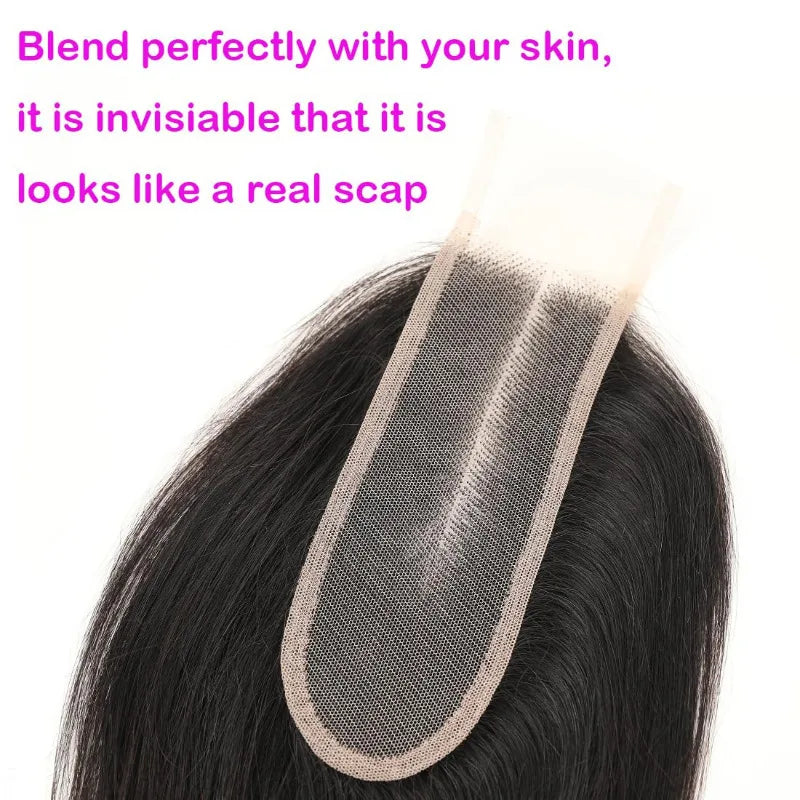 2x6 Transparent Lace Closure Straight Human Hair 10-20 Inch Brazilian Virgin Natural Black Hair 1PC