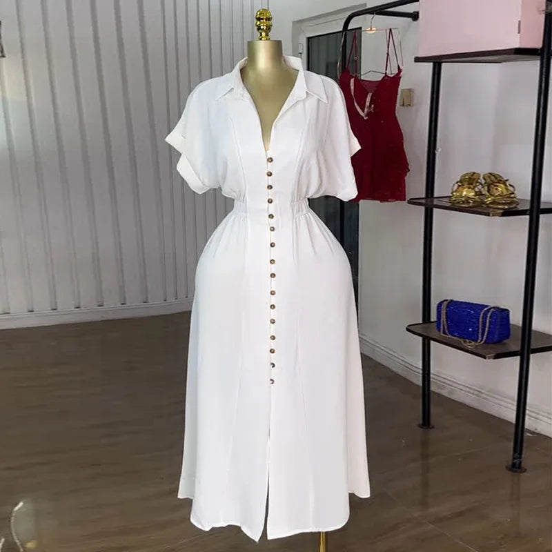 CM.YAYA Women Batwing Short Sleeve Single Breasted Long Maxi Dress 2025 Street Birthday Evening Sexy Party Dresses Vestidos