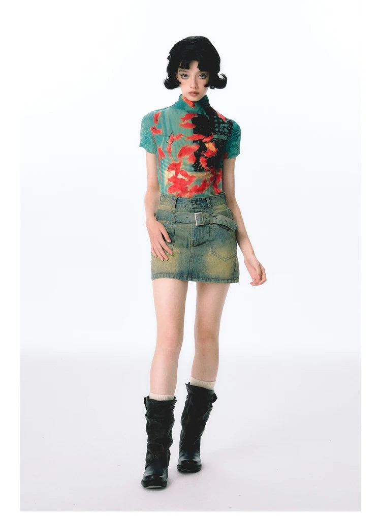 Women Bodycon T-Shirts Short Sleeve Tie Dye Tees Stretch Crop Tops Goblin Core 2000s Coquette Gyaru Aesthetic Kpop Kawaii Summe