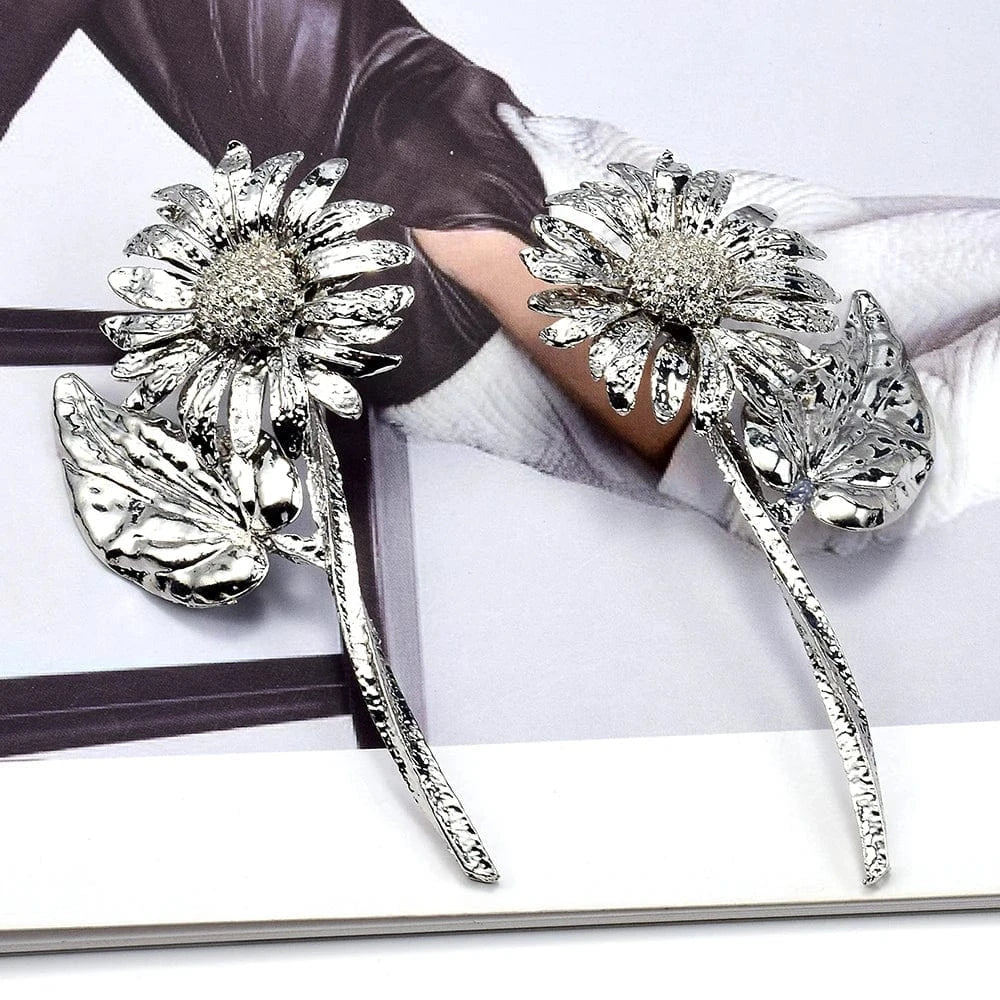 Fashion Plant Flower Drop Earrings For Women Metal Pendant Earrings Bohemian Statement Jewelry Accessories