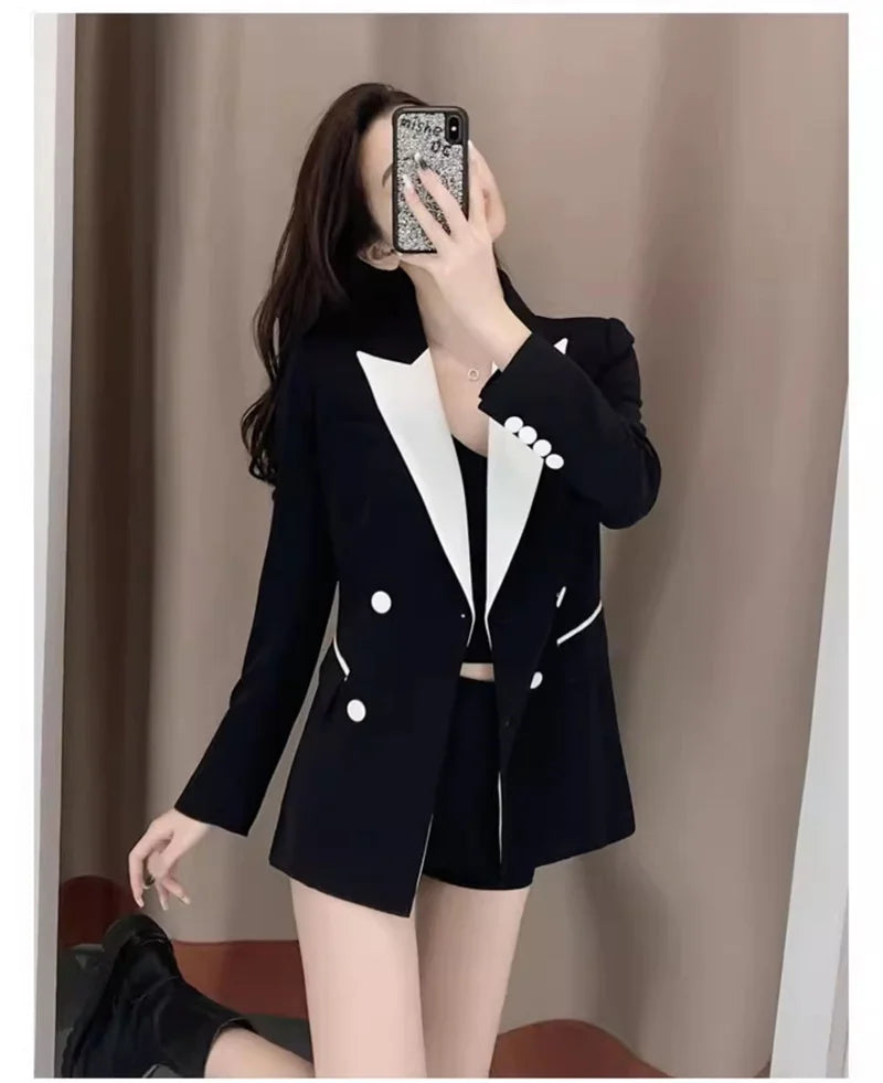 High-Quality Black Suit Jacket Women's 2022 Autumn Blazer Design Sense Of Contrast Color Lady Clothes Women's Trench Coat Spring