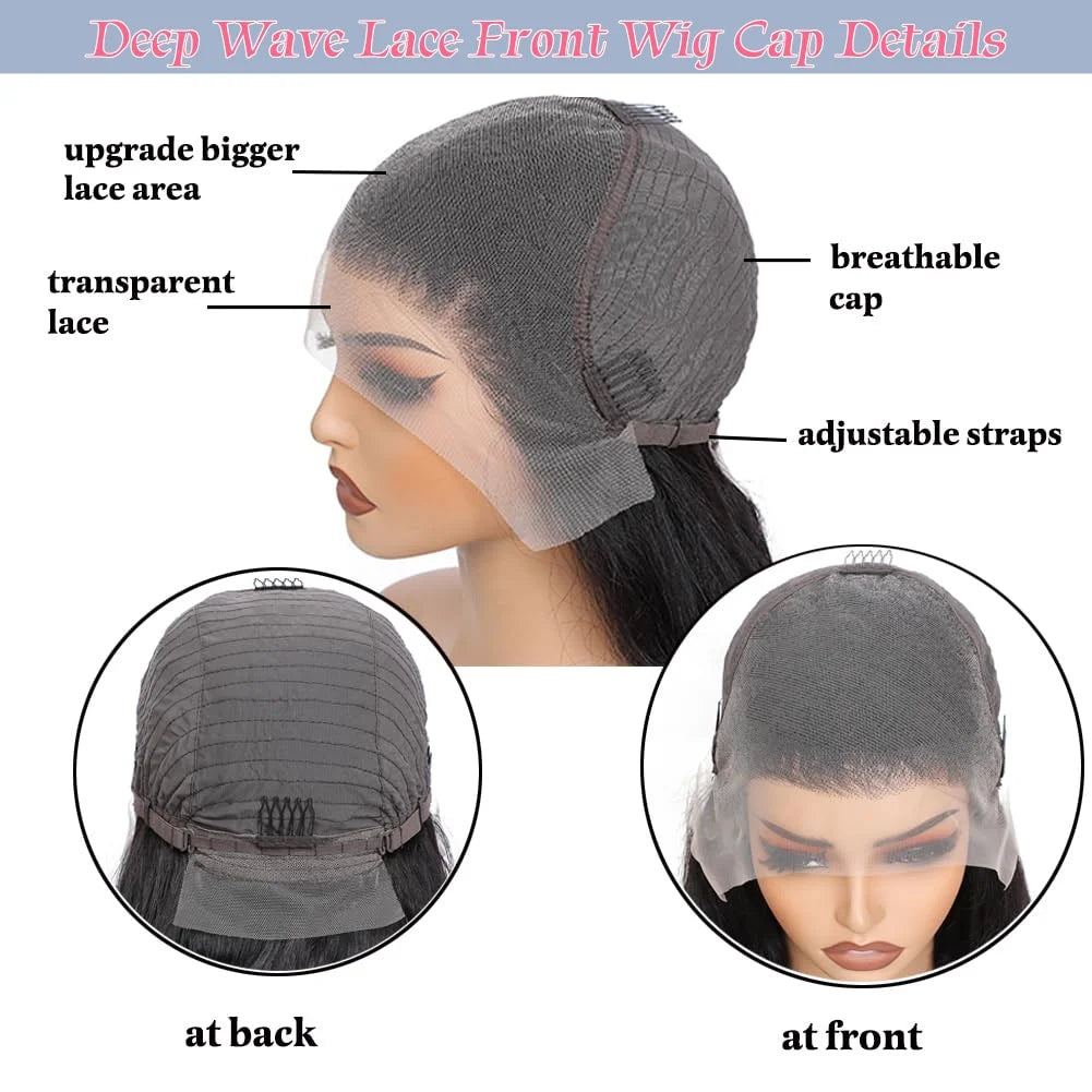 Deep Wave Lace Front Wigs Human Hair 13x6 HD Transparent Curly Lace Frontal Wigs Human Hair Pre Plucked with Baby Hair Natural