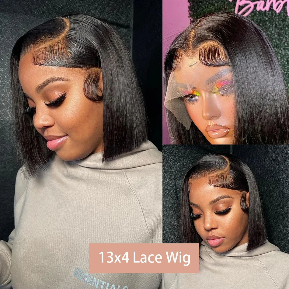 13x4 Bone Straight Bob Wig Lace Front Human Hair Wigs 4x4 Short Bob Wig Lace Frontal Wig 100% Human Hair 200% Density 12 14 Inch