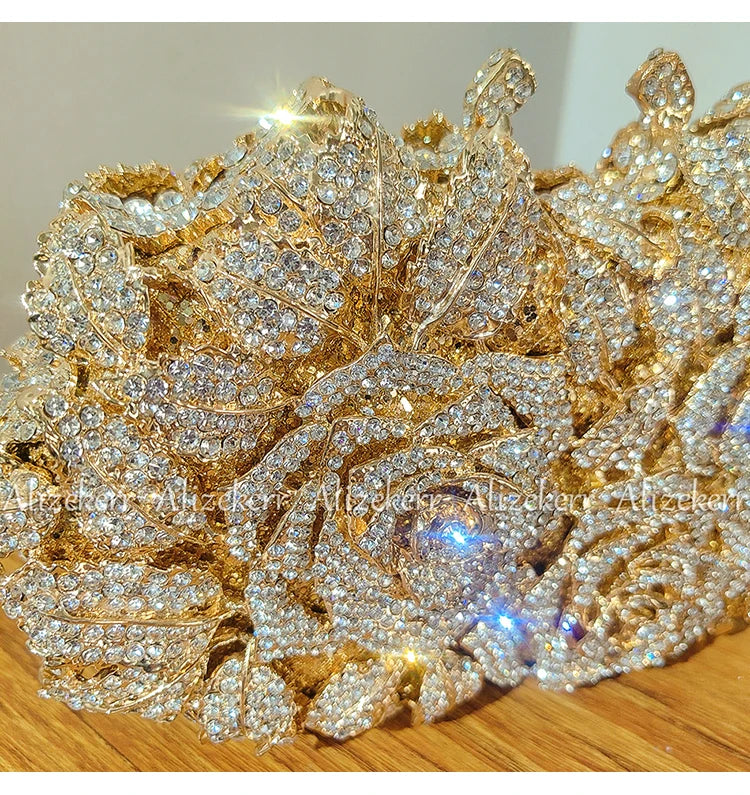 Alizekerr Rose Crystal Evening Clutch Bags Women New Luxury Boutique Sparkling Diamond Flower Purses And Handbags Wedding Party