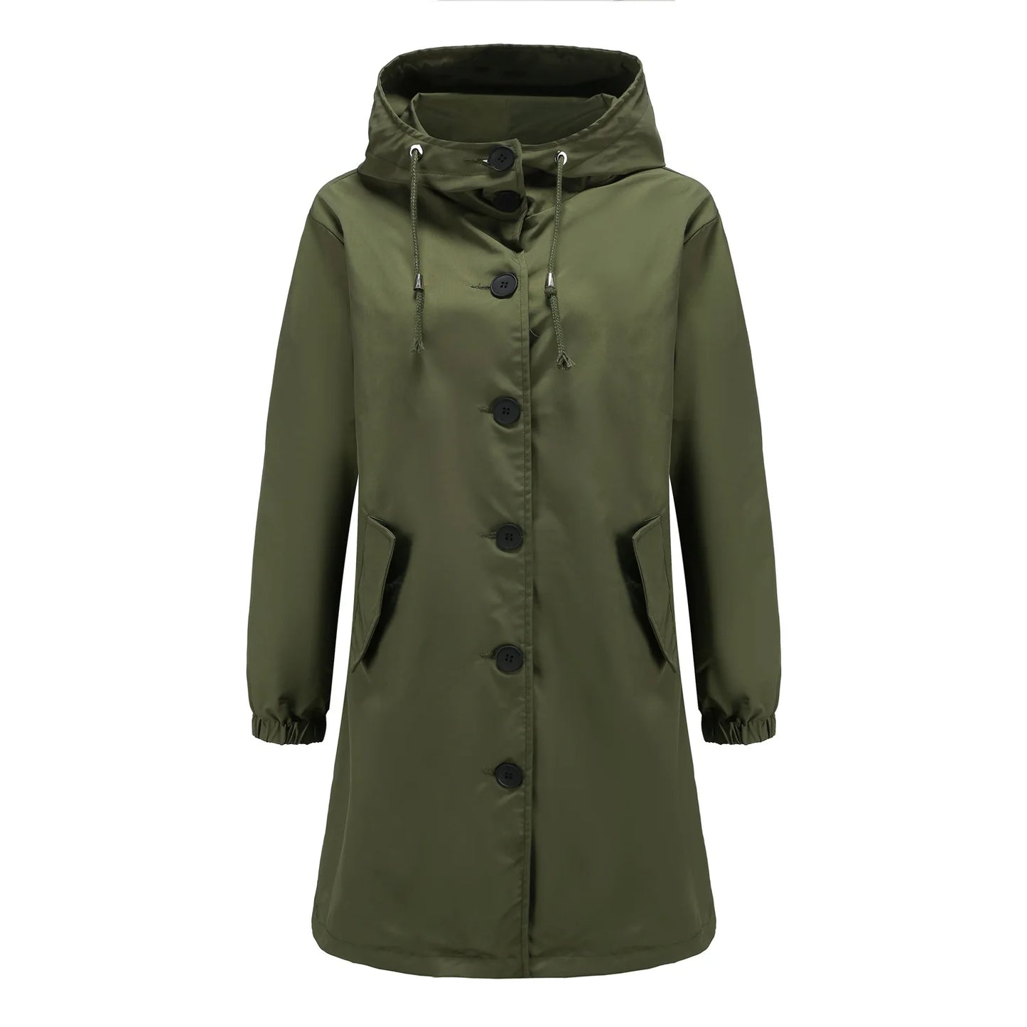 Spring Autumn Women's Trench Coat Water-Repellent Hooded Windbreaker Outdoor Loose Casual Zipper Long Jacket